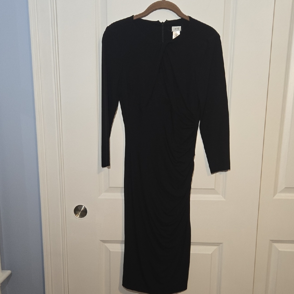 Cache Black Long Sleeve Dress Keyhole Opening Ruched Sides S